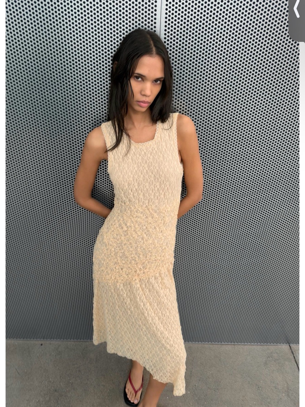 Zara Gathered Lace Textured Midi Dress